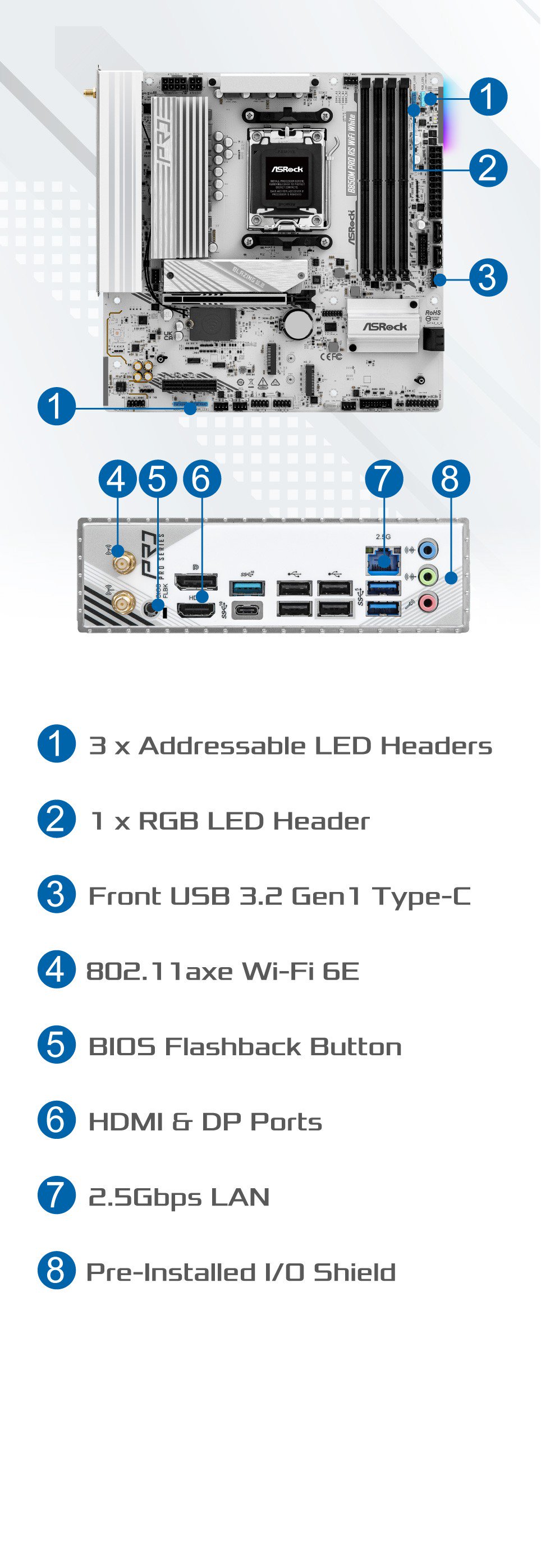ASRock > B850M Pro RS WiFi White