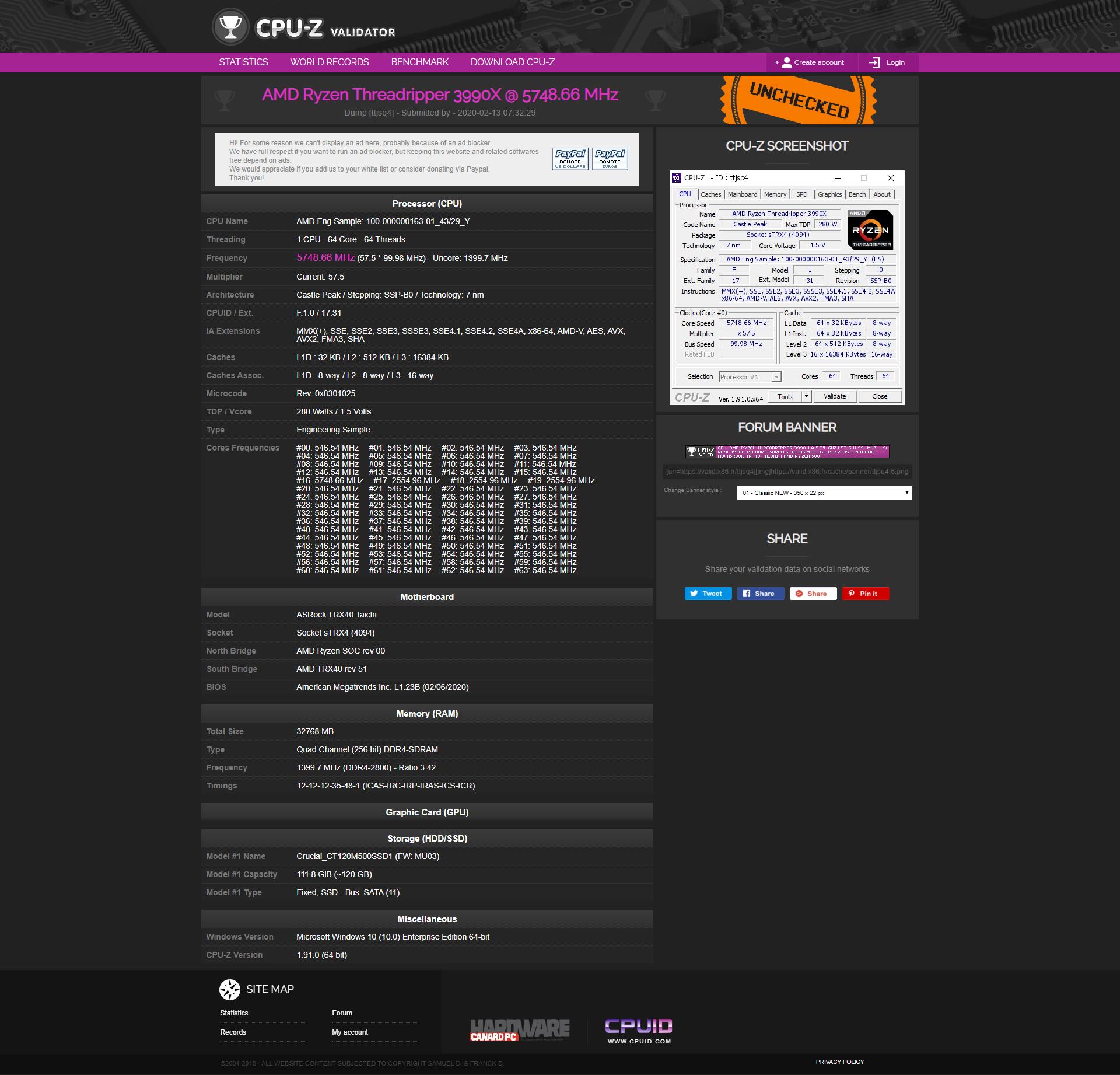 Threadripper™ 3990X Frequency Screenshot