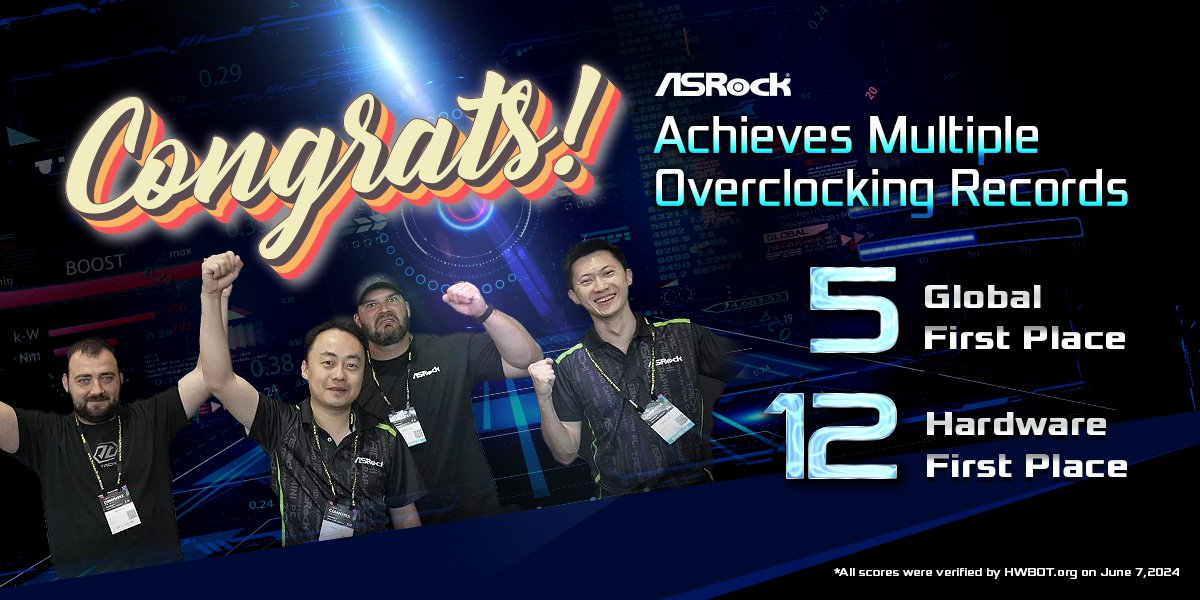 ASRock Achieves Multiple Overclocking Records at Computex 2024 G.Skill OC World Record Stage