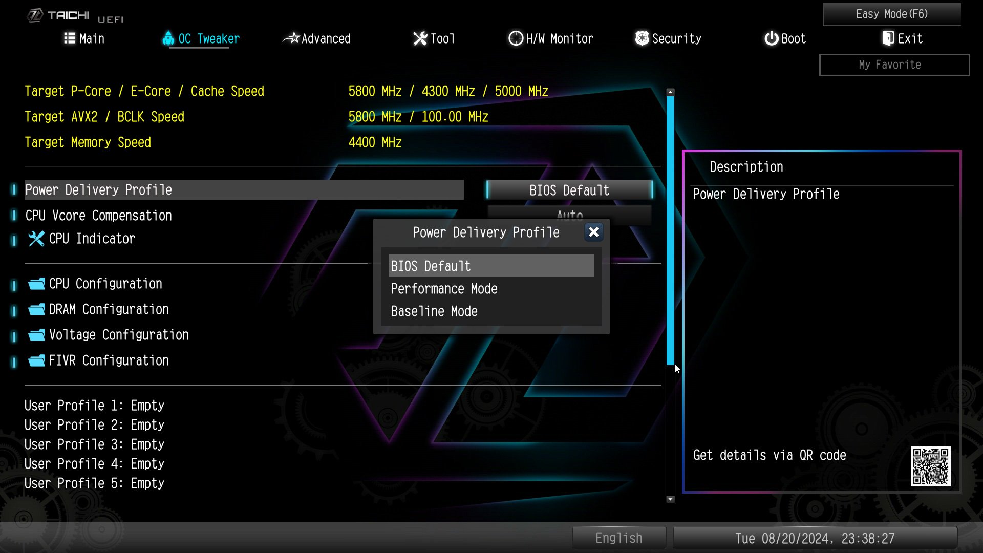 ASRock provides 3 profiles for users to select. Two of these profiles are provided by Intel.