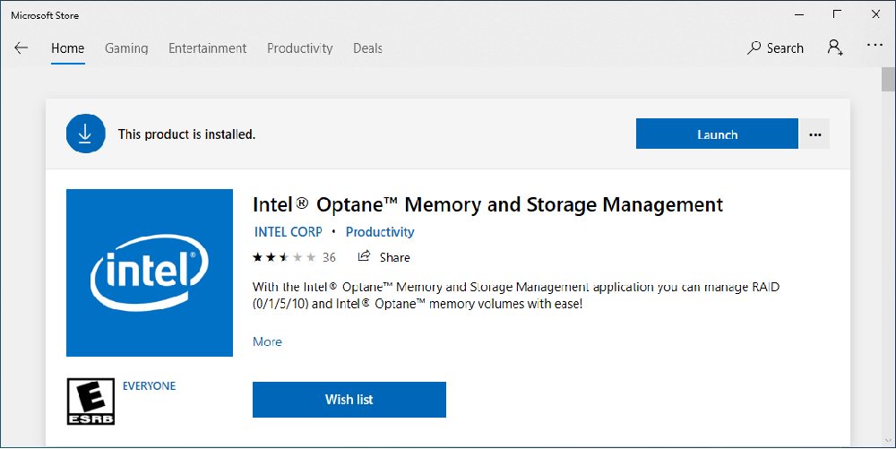 Launch Intel Optane Memory and Storage management tool