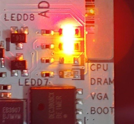 The CPU and DRAM LEDs will remain solidly lit.