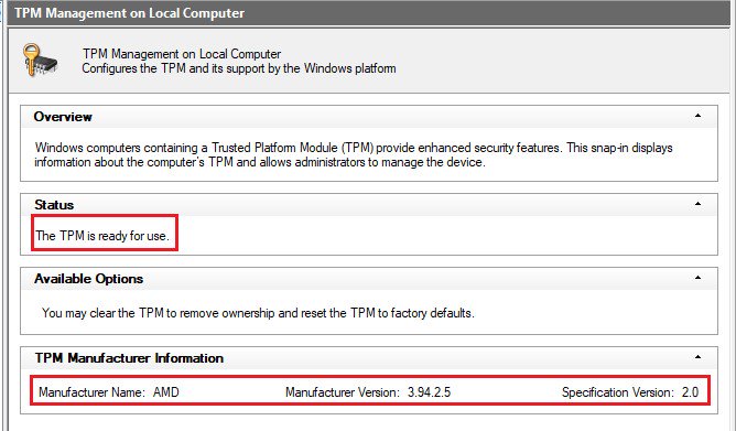 You can check the TPM status and the TPM firmware version in the window. 